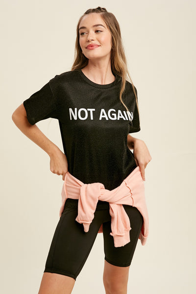 shimmer "not again" knit top