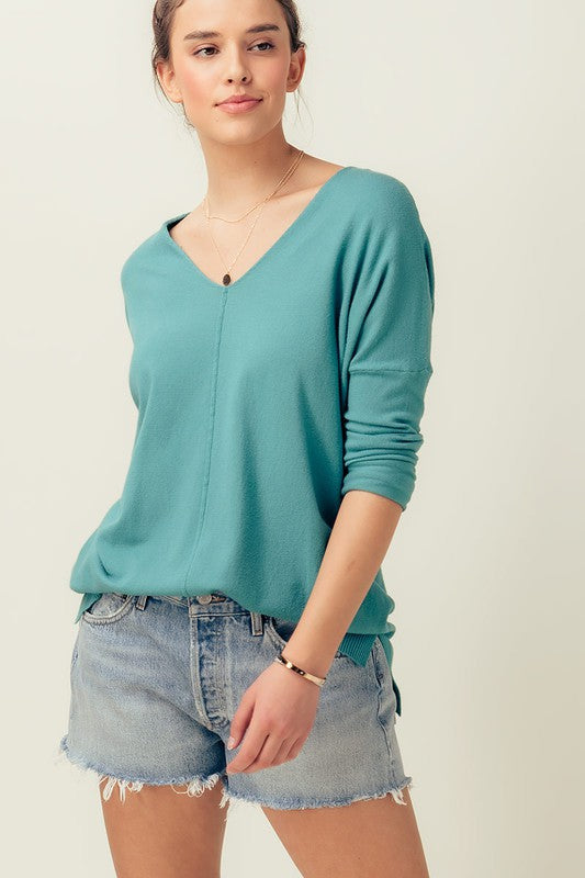 teal high-low tunic sweater