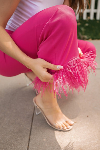 feather trim flare pants