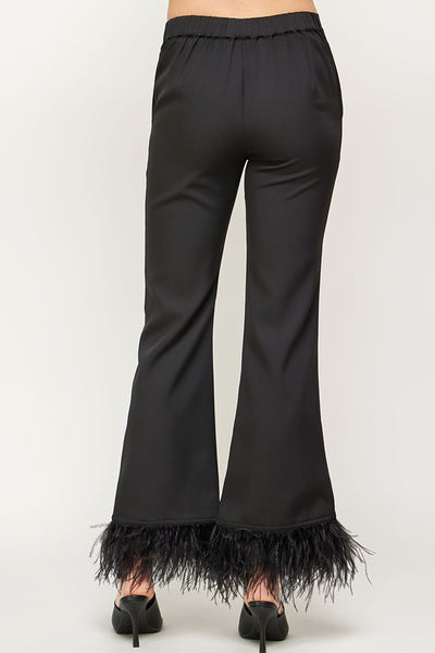 feather trim flare pants