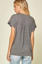 embroidered charcoal tee