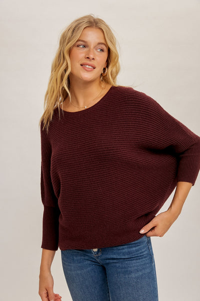 plum dolman sleeve sweater