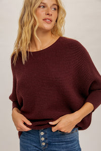 plum dolman sleeve sweater