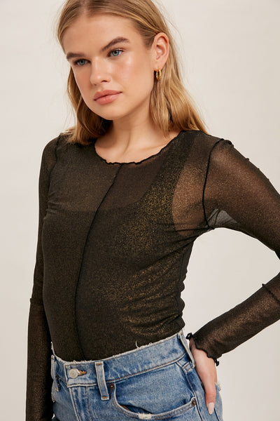 black & gold foiled mesh blouse