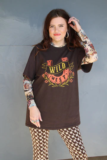 Vintage Western Print Mesh Top