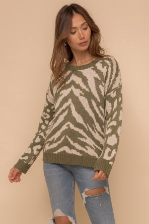 olive zebra striped sweater