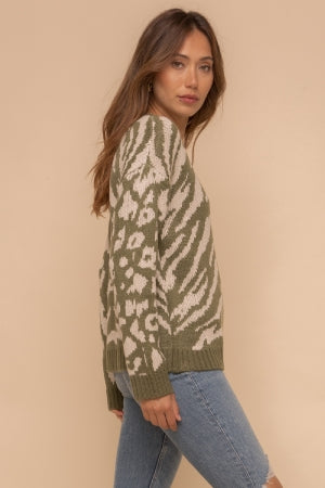 olive zebra striped sweater