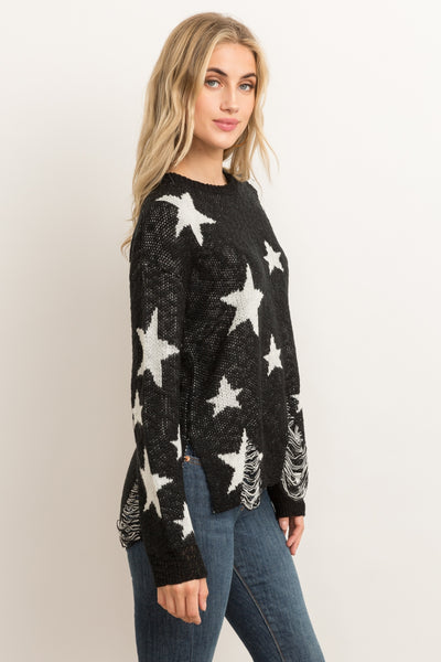distressed star sweater