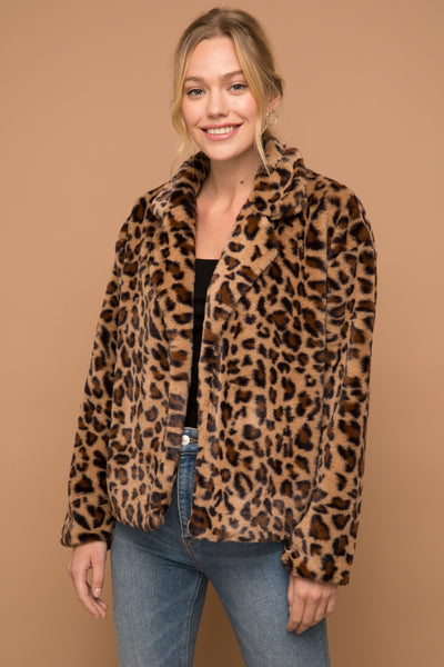 leopard faux fur jacket m