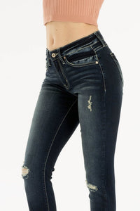 kancan distressed dark wash skinny jeans 7/27