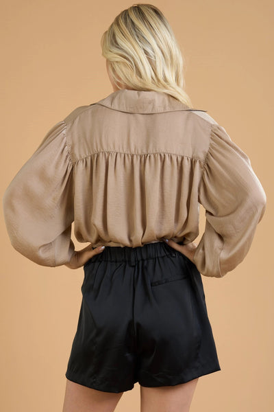 Glam Taupe Satin Blouse