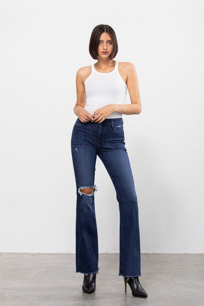 hidden cargo pocket flare jeans