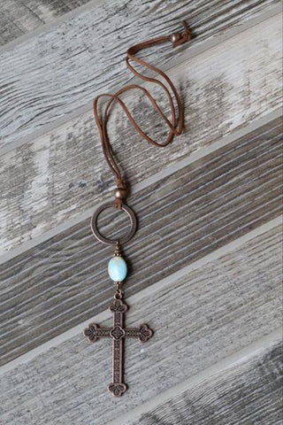 antique copper cross necklace