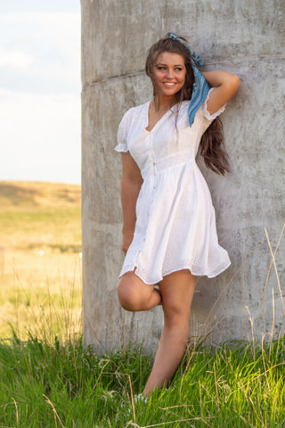 white eyelet mini dress