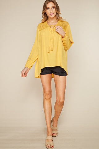 mustard boho lace insert top l