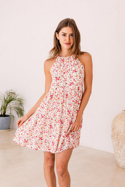 floral halter mini dress m