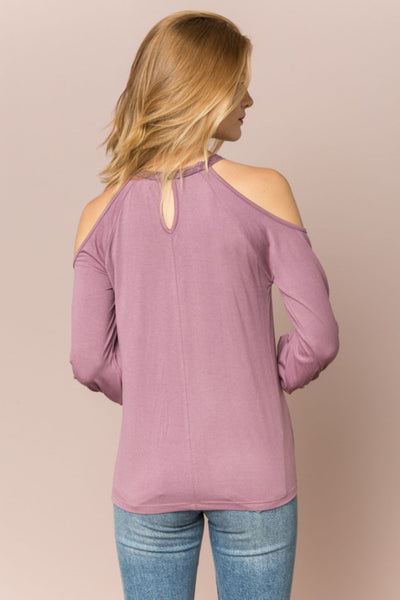 dusty lilac cold shoulder top