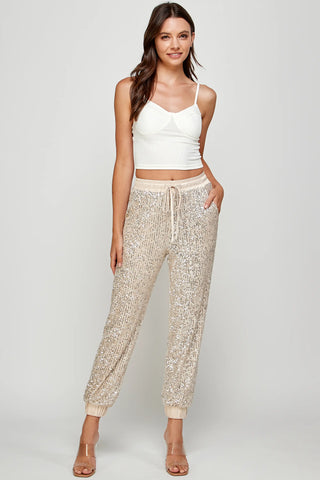 champagne sequin joggers
