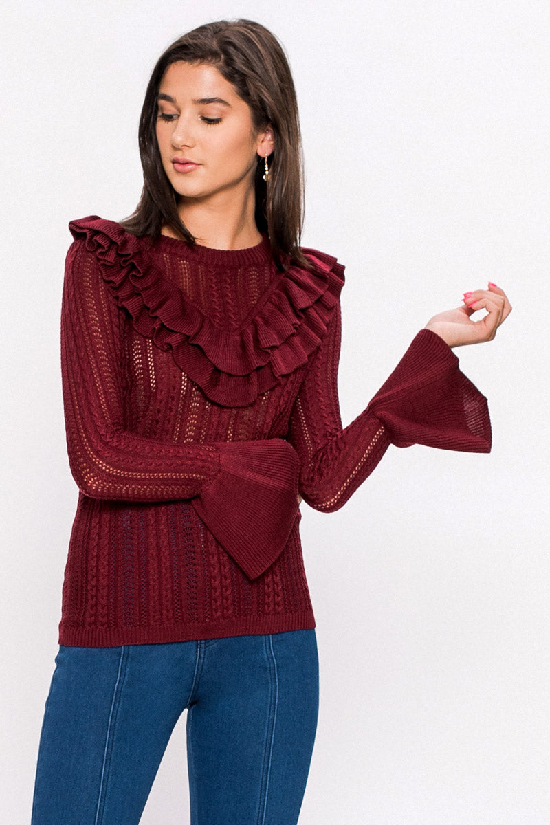 burgundy bell sleeve sweater