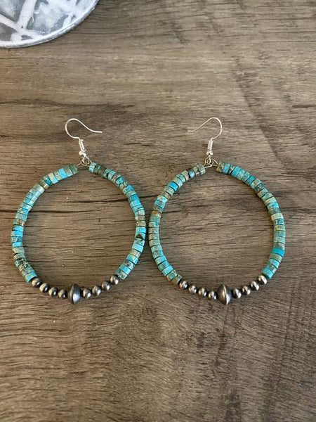 real navajo pearl & heishi turquoise hoops