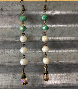 white & turquoise bead earrings