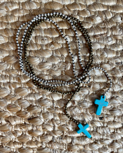 beaded turquoise cross necklace