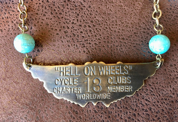 "hell on wheels" handmade necklace