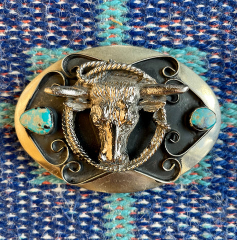 vintage steerhead turquoise belt buckle