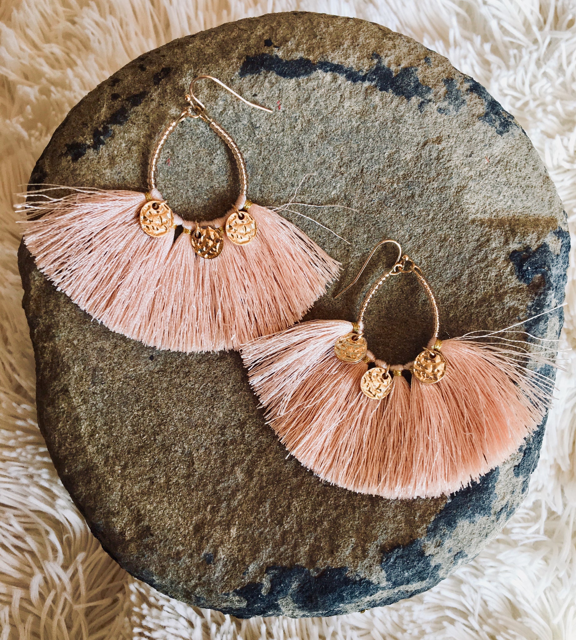 peach tassel earrings