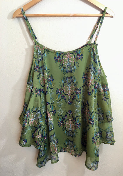 green boho cold shoulder blouse