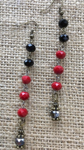red & black bead drop earrings