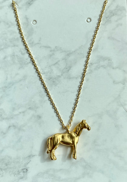 Matte Gold Horse Charm Necklace