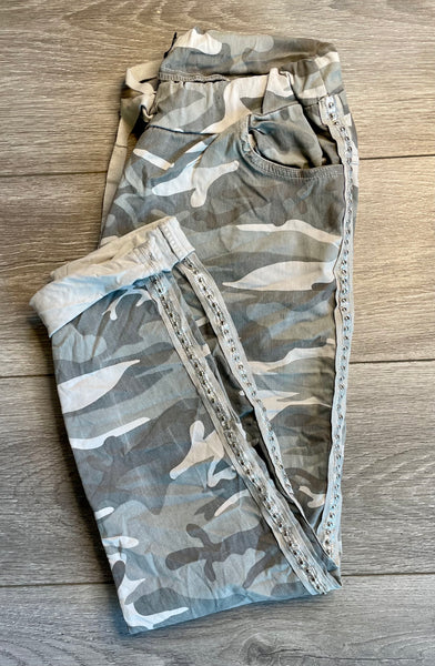 studded light camo crinkle joggers