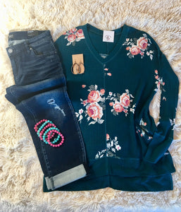 turquoise floral henley s