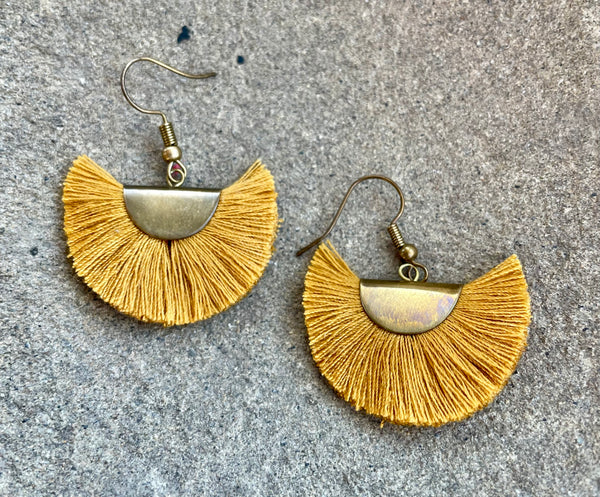 thread fan earrings mustard
