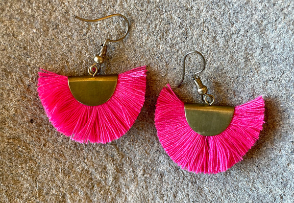 thread fan earrings hot pink