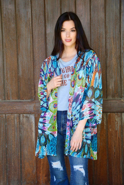 peacock print kimono