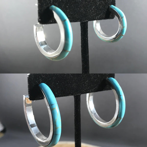 Inlaid Turquoise Hoop Earrings