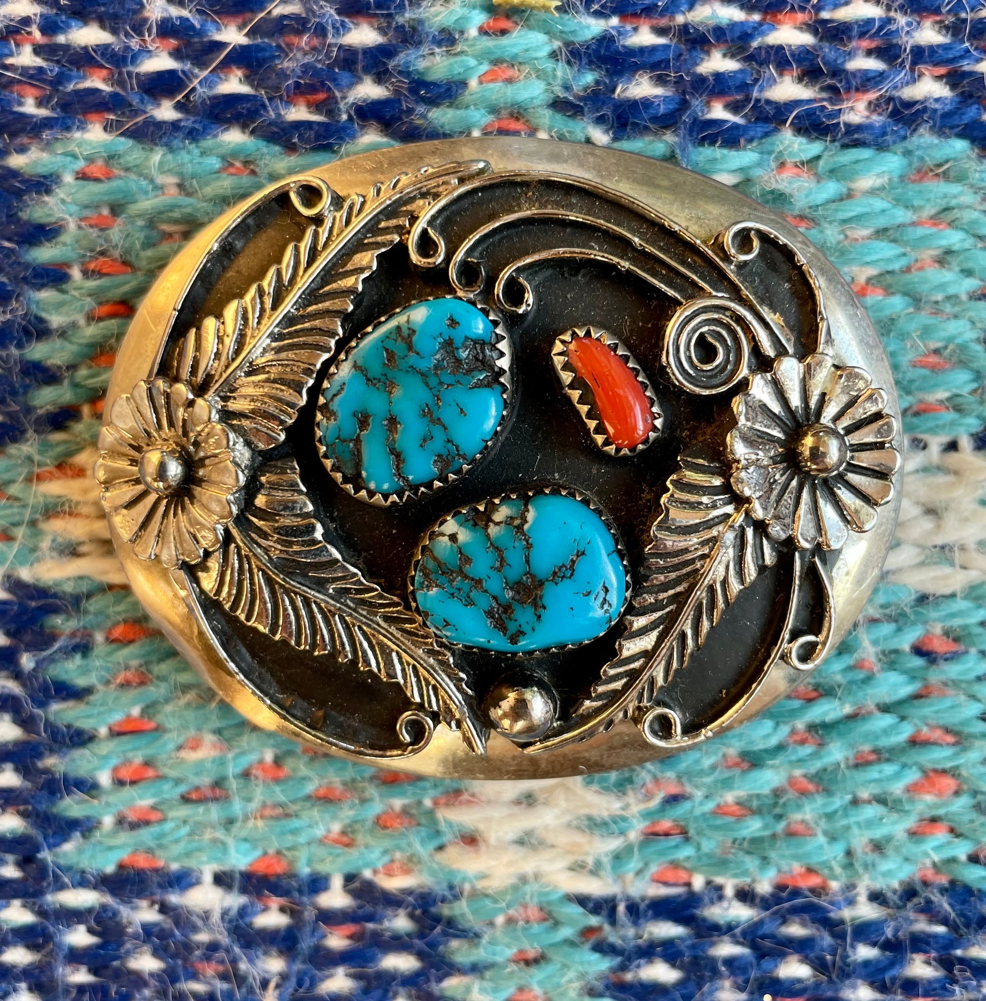 vintage coral & turquoise belt buckle