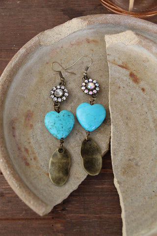 turquoise bling heart earrings