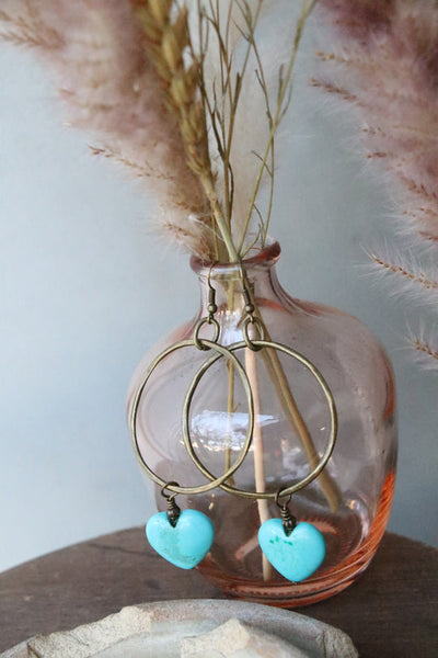 turquoise heart hoop earrings