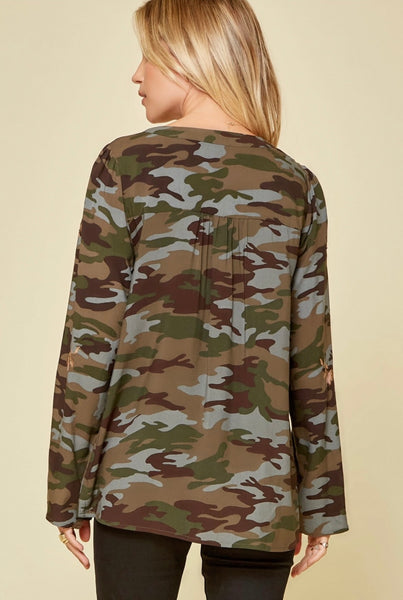 tennie embroidered camo blouse