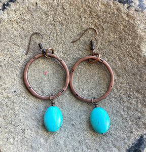 copper turquoise drop earrings