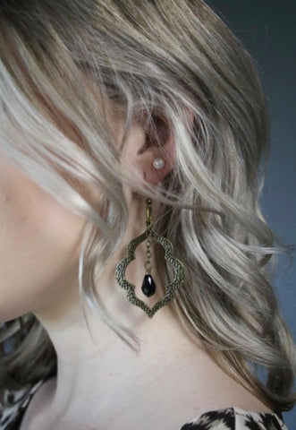 black crystal drop earrings