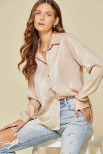 champagne shimmer button down blouse