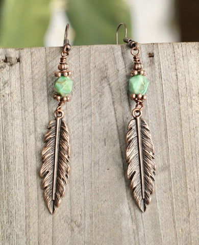 copper feather earrings