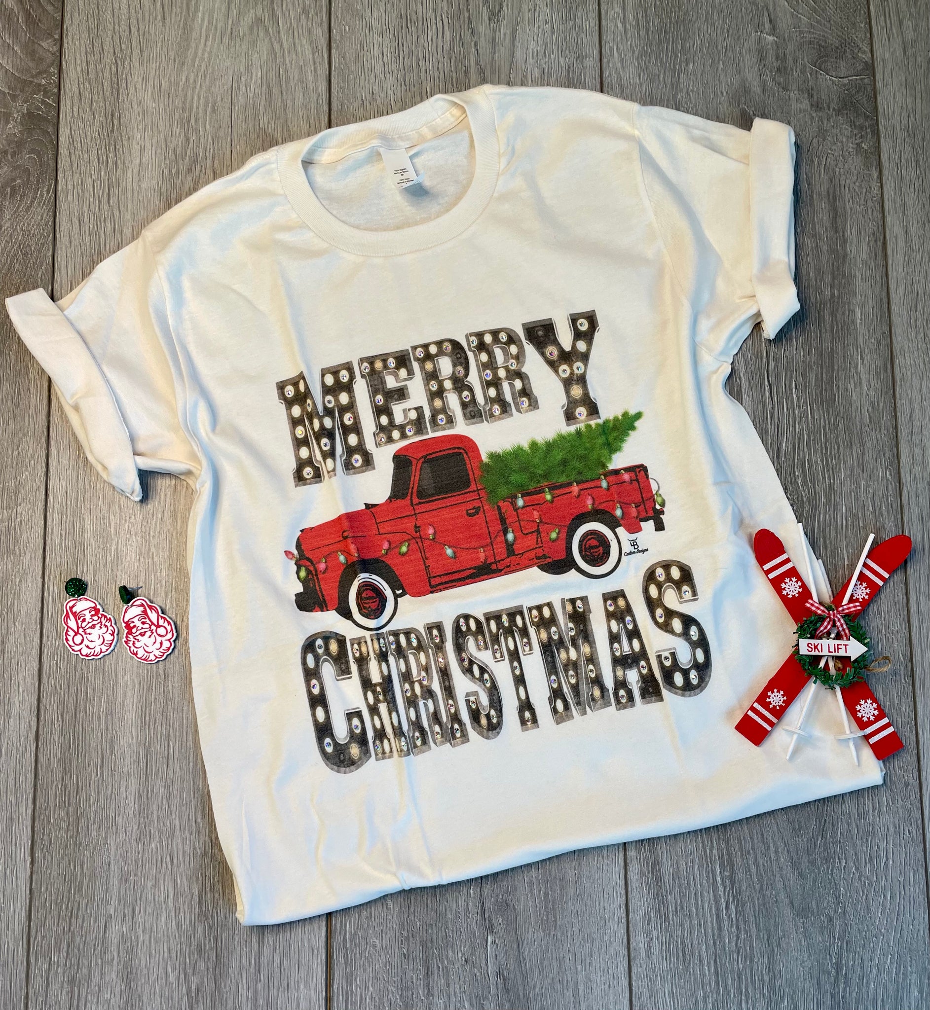 Bling Merry Christmas Truck Graphic Tee