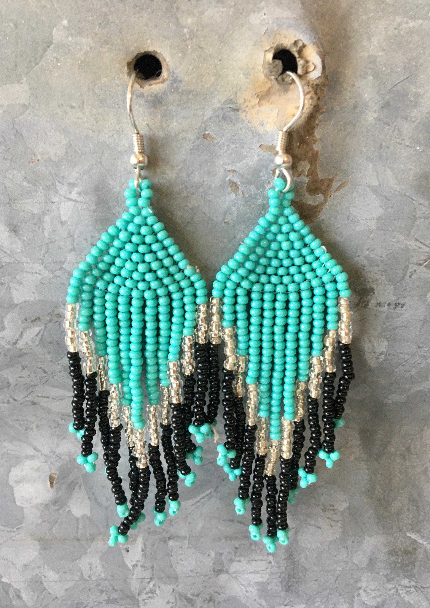 turquoise & black seed bead earrings