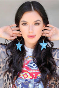 acrylic star earrings blue with antique gold