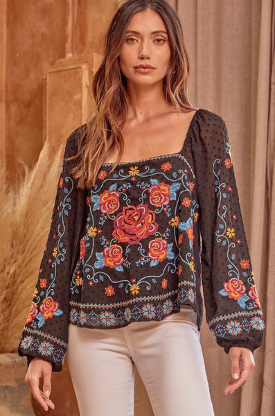 Bisbee Black Embroidered Blouse